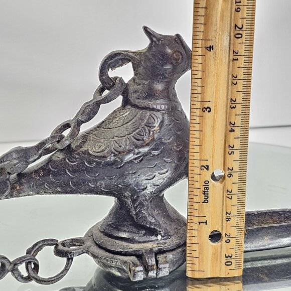 Antique Mughal Peacock Hanging Oil Lamp Bird Very Old. Bronze Or Brass - Picture 14 of 16